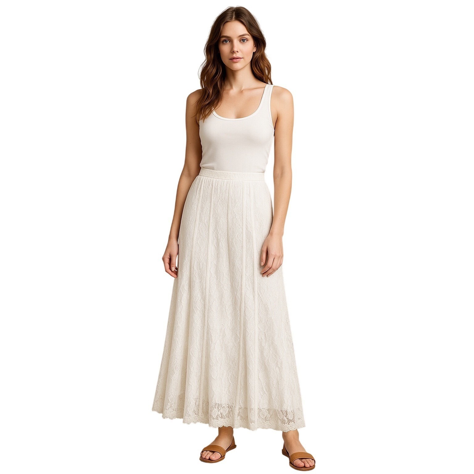 Vintage White Lace Maxi Skirt Boho Cottagecore Fairycore Bridal Whimsy M